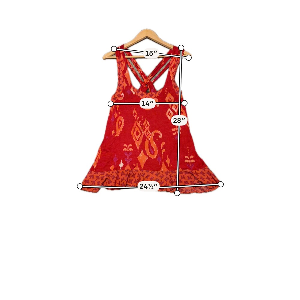 Free People Red Ikat Paisley Ruffle Hem Crisscross Back Modal Tank Top - Picture 5 of 5